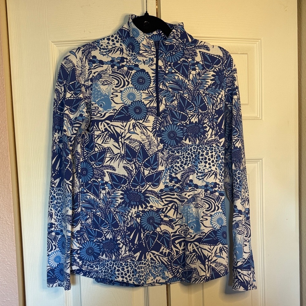 IBKUL Bamboo Gardens Blue and White Quarter Zip size S